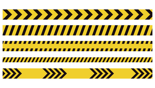 Set of yellow and black caution tape patterns warning tape.