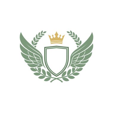 Kalkan kanatlı kraliyet amblemi taç ve defne çelengi..