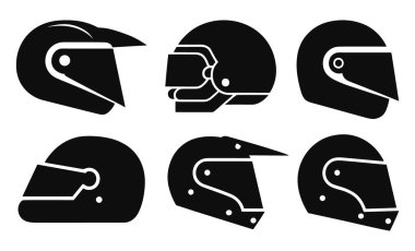 Altı Siyah Motosiklet ve Yarış Kaskı Simgeleri Anahtar sözcük miğferi, motosiklet, yarış, spor, güvenlik