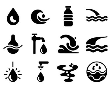 Siyah su ile ilgili simgelerin toplanması dalgaları düşürür