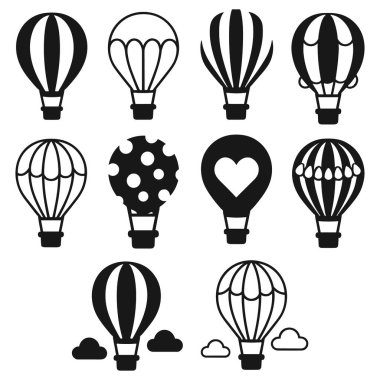 Çeşitli stillerde sıcak hava balonu simgeleri koleksiyonu.