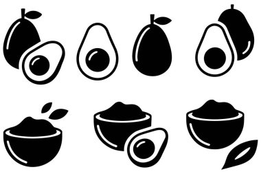 Avokado Simgesi Set Vektörü. Meyve Kasesi Organik Gıda Sembol Vektörü