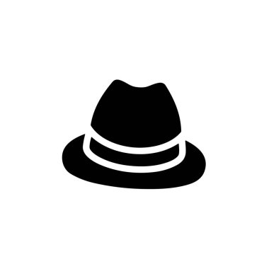 Beyaz arka planda siyah fötr şapka simgesi.
