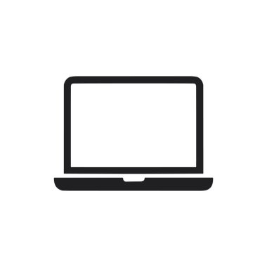  Beyaz arkaplan bilgisayar teknolojisinde siyah dizüstü simgesi.