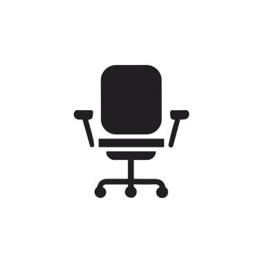  Beyaz arka planda siyah ofis koltuğu simgesi.
