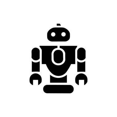 Beyaz arkaplan sembolü teknolojisinde siyah robot simgesi.