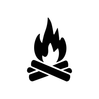 Beyaz arkaplanda bir kamp ateşi simgesinin siyah silueti