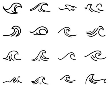 Siyah Çizgili Şekil Değiştirilmiş Dalga Simgelerinin Koleksiyonu
