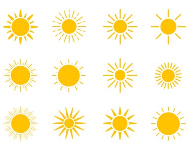 Işın sembollü Sarı Güneş Simgelerinin Koleksiyonu.