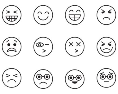 Çeşitli Duyguları Gösteren On İki Farklı Emoji Yüzü