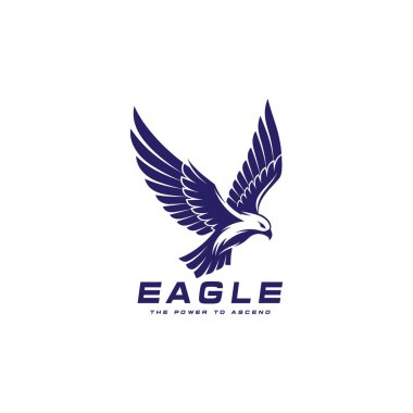  Kanatları olan Mavi Kartal Logosu Yayılmış ve Metin Kuşu Uçan Vektör.