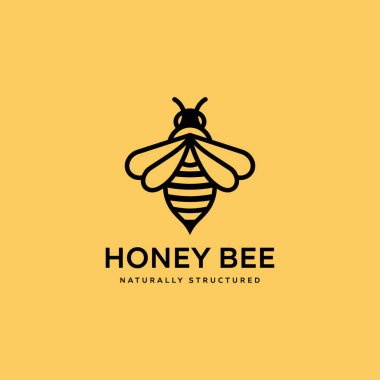Vector Black çizgi sanat eseri sarı arkaplanda bal arısı logosu