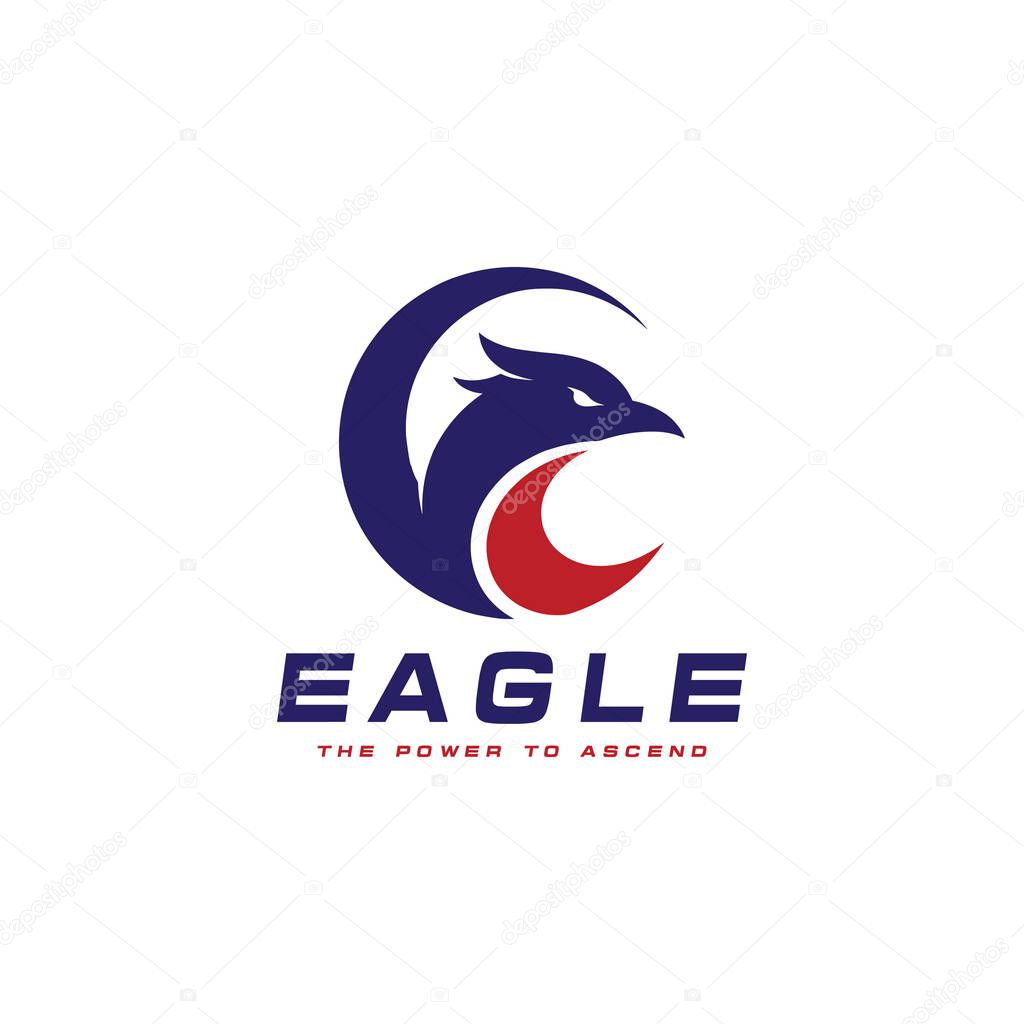 Blue and red eagle head logo with text bird power Vector