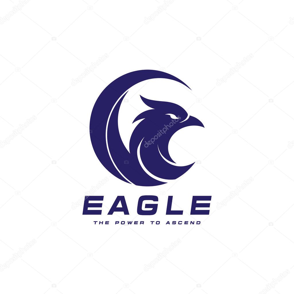 Dark blue eagle head logo with crescent shape bird Vector.