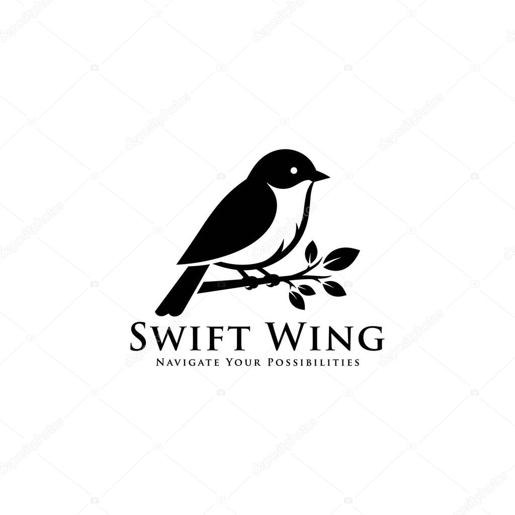 Elegant Flying Hummingbird Vector Logo. Swift Bird Line Art Illustration Vector.