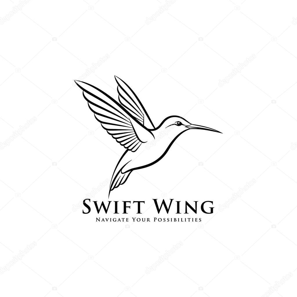 Elegant Flying Hummingbird Vector Logo. Swift Bird Line Art Illustration Vector.