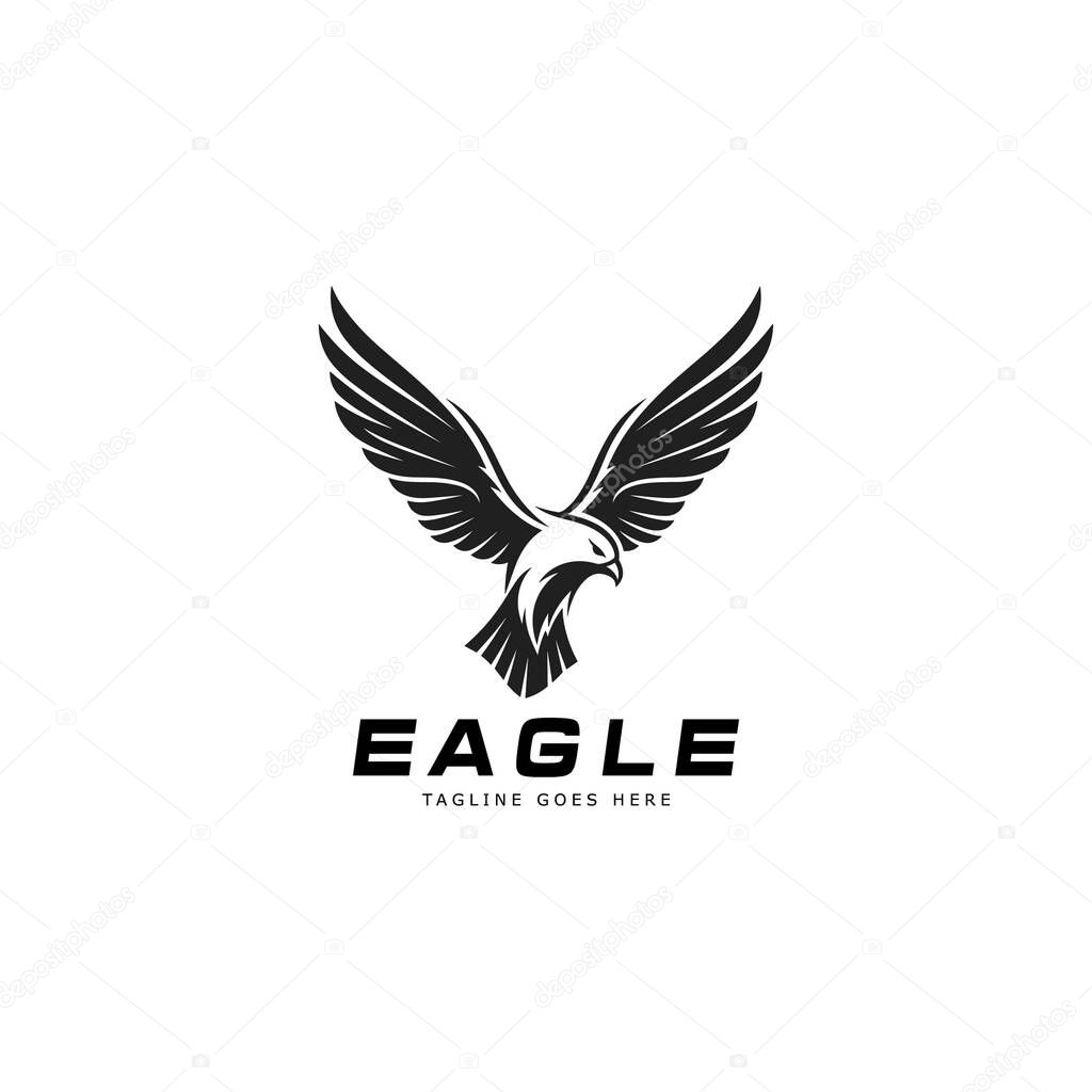 Powerful Eagle Falcon Bird Vector Logo. Flying Hawk Mascot Silhouette Vector.