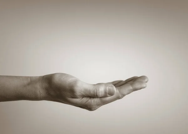 Uomo Vuoto Mano Maschile Tenuta Isolata Bianco — Foto Stock