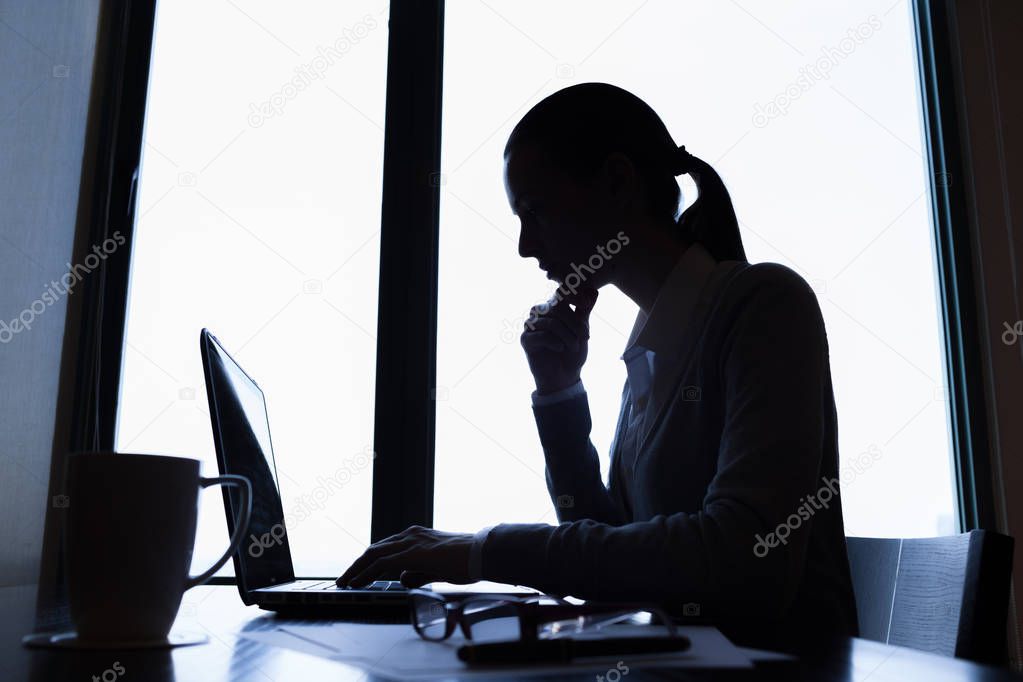 Woman using computer in the office. 