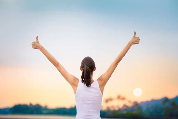 Young Woman Arms Air Giving Thumbs — Stock Photo, Image