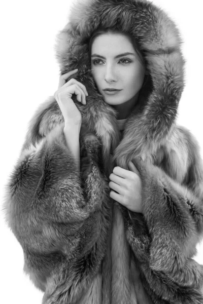 Vinter Vacker Kvinna Päls Skönhet Mode Modell Flicka — Stockfoto