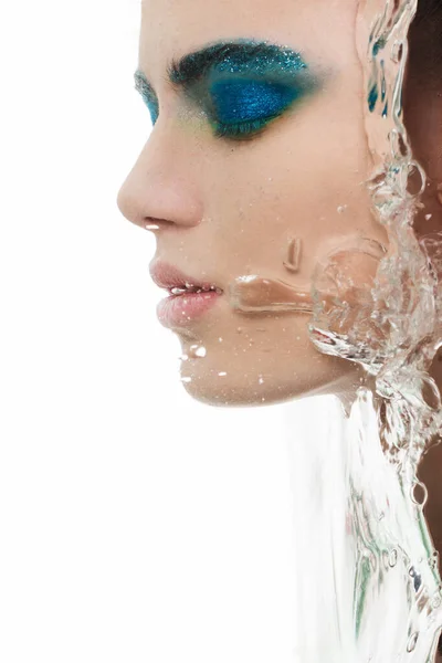 Undervattens Närbild Porträtt Kvinna Med Make — Stockfoto