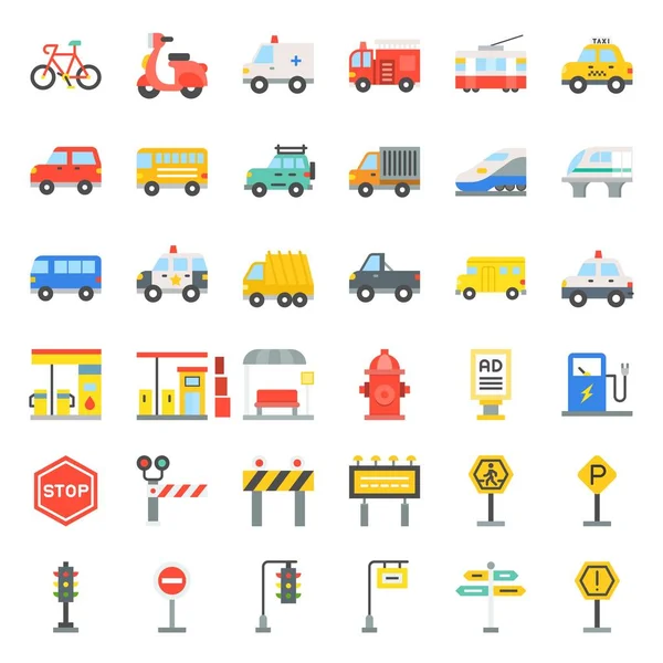 Transporte Conjunto Con Cartel Lado Carretera Icono Plano — Vector de stock