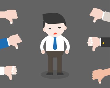 Aşağı eller thumps ile iş adamı üzmek, tasarlamak vektör takım kavramı, vektör çizim disappoint oy ile düz