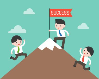 Yarışmacılar önce en iyi dağ işadamı yarışı illüstrasyon vektör ilk iş durum kavramı düz tasarımına,