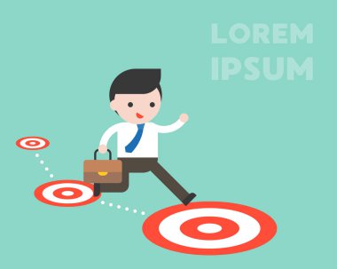 İşadamı atlama başarıyla, meydan ve büyüyen iş kavramı, düz tasarım, vektör çizim daha büyük hedef katta ki