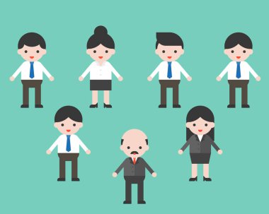 İşadamları karakter kümesi, düz tasarımı iş durum kavramı, vektör çizim hakkında