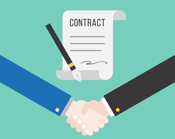 Handshake Smlouvu Pen Úspěšné Řešení Obchodní Koncept Plochý Design Vektorové — Stockový vektor