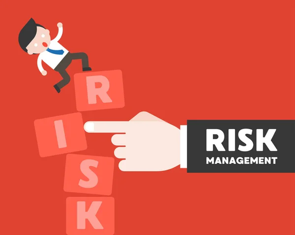 Finger push the risk block with businessman stand, risk management concept flat design, vector illustration
