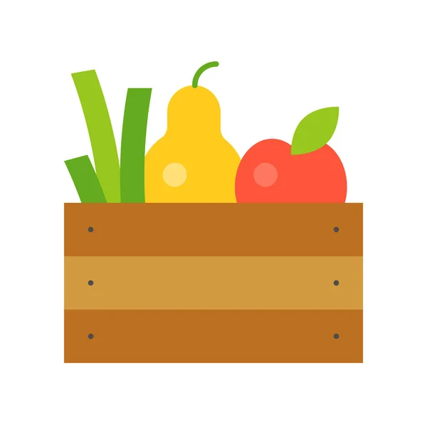 Frutas Frescas Vegetais Caixa Madeira Ícone Plano Ilustração Vetorial — Vetor de Stock