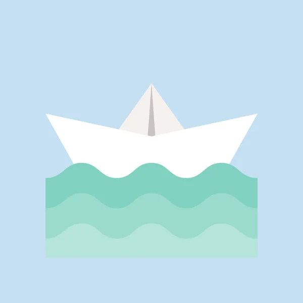 Papír Csónak Origami Víz Hullám Ikon Flat Design Illusztráció Vektor — Stock Vector