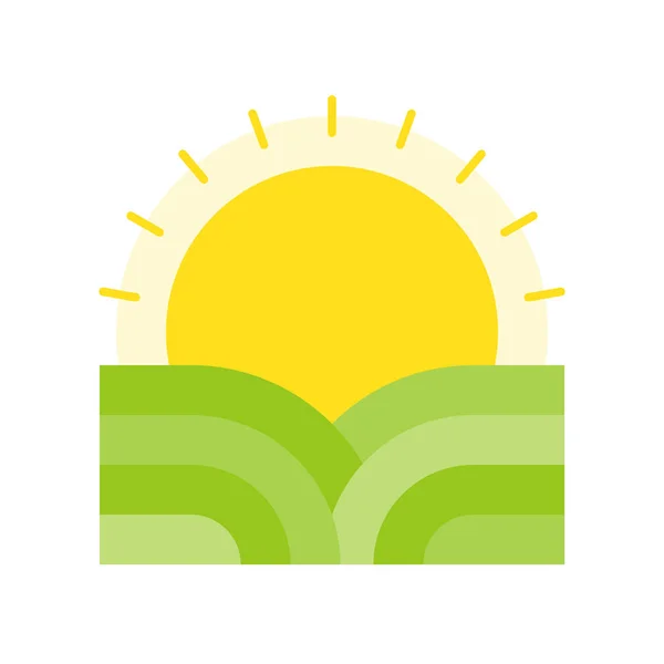 Sunshine Field Flat Icon Logo Organic Agriculture Product Vector Illustration — Stock Vector
