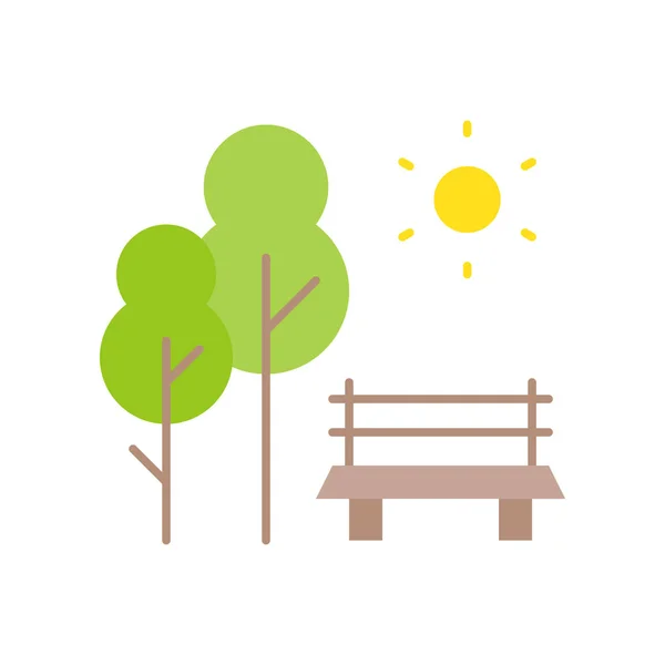 Δέντρα Και Ξύλινο Πάγκο Ηλιοφάνεια Πάρκο Εικονίδιο Εικονογράφηση Διάνυσμα — Διανυσματικό Αρχείο