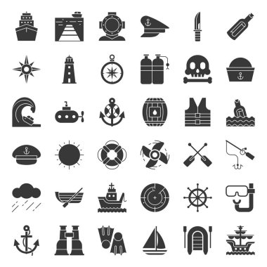 deniz kavramı, vektör illüstrasyon ile çeşitli simgeler kümesi