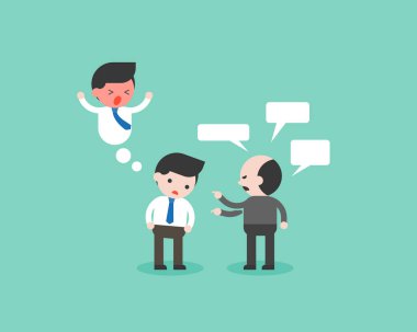 basit iş afiş, bağıran kızgın patronu ile Yöneticisi, vektör çizim vurguladı 