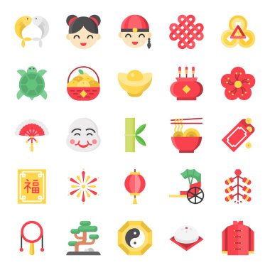 çeşitli simgeler Çin restoran kavramı, vektör illüstrasyon kümesi