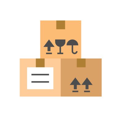 kırılgan işaret ve etiket, düz tasarım nakliye ve endüstriyel kavramı ile parsel kutuları