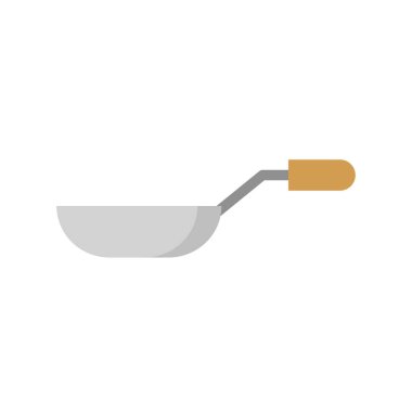 Ahşap saplı kap düz simgesi pişirme kızartma tavası