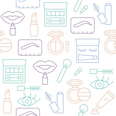 Dikişsiz desen kozmetik anahat simgeleri, makyaj seti 