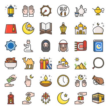 Beyaz arka plan üzerinde izole Ramazan simgeler kümesi