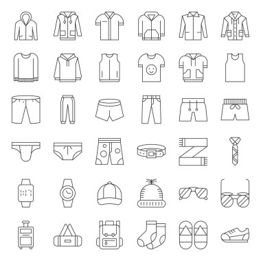 Erkek giysi ve aksesuarları düz Tasarım Icon set 