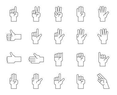 El sayma ve el jest simgesi gibi gibi aşk, yumruk, ince çizgi