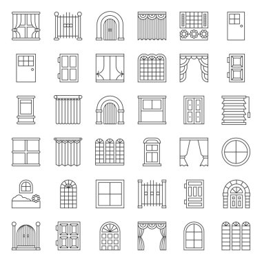 Modern ve klasik kapı ve pencere simgesi ayarla, anahat dolu