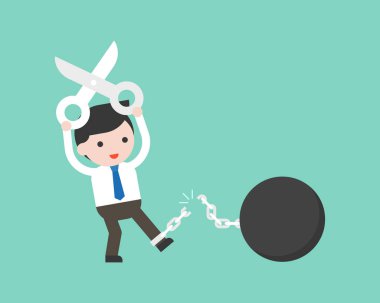 basit iş afiş makas ile kesme, vektör çizim zincirleme işadamı ile 