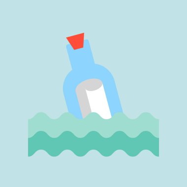 şişe su, vektör çizim, deniz kavramı harf ile basit simgesi