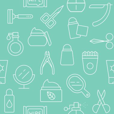 Dikişsiz desen kişisel bakım ürünleri simgeleri anahat